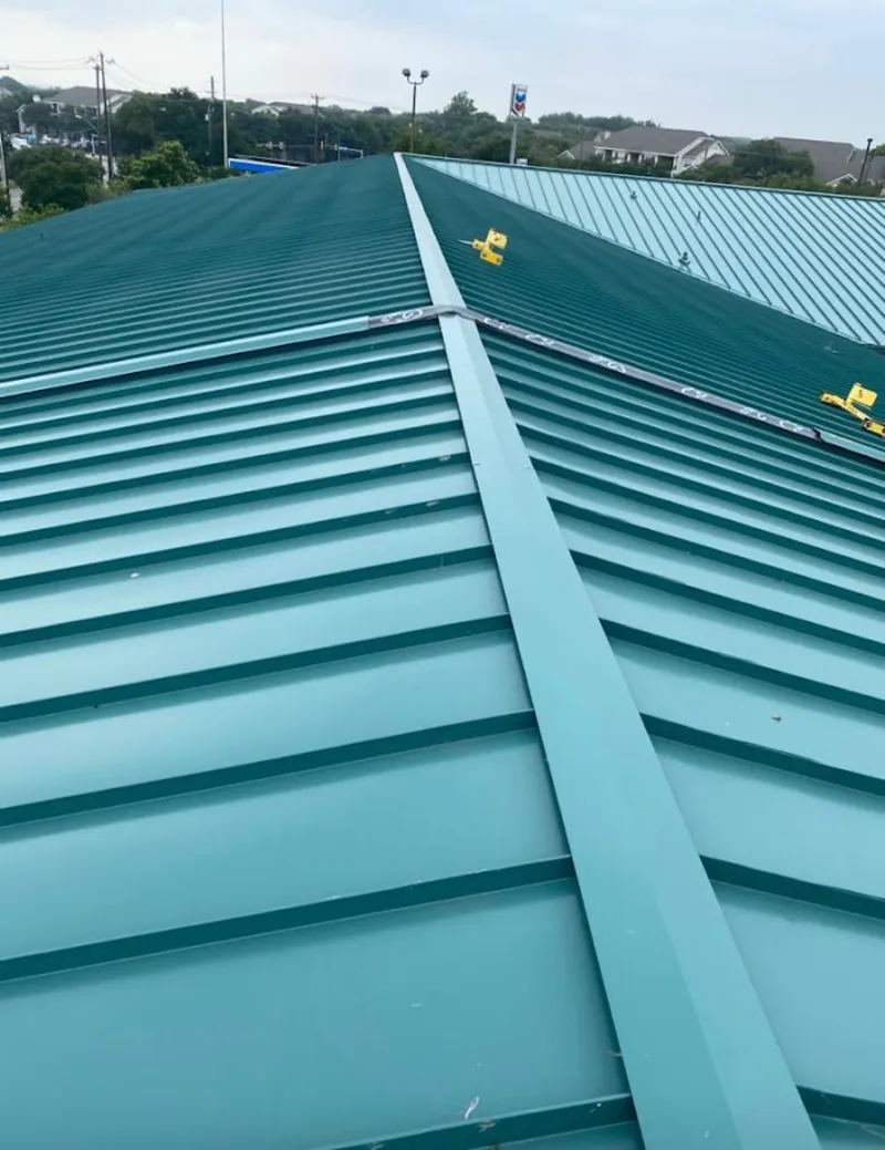 Green commercial metal roof ridge and valley for Metal Roof Repair in Ewing